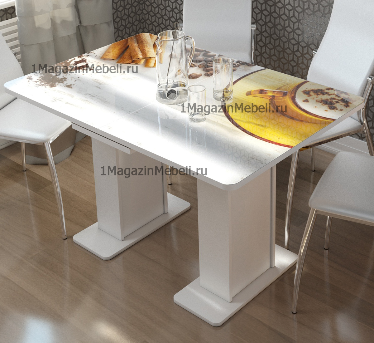 Обеденный стол с фотопечатью Дуэт венге 120х80 см. (арт. М4493)